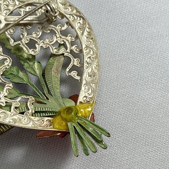 Vintage Open Metal Heart Flower Brooch Pin Pink Purple Cottagecore 2.25" X 1.75" - Picture 6 of 9